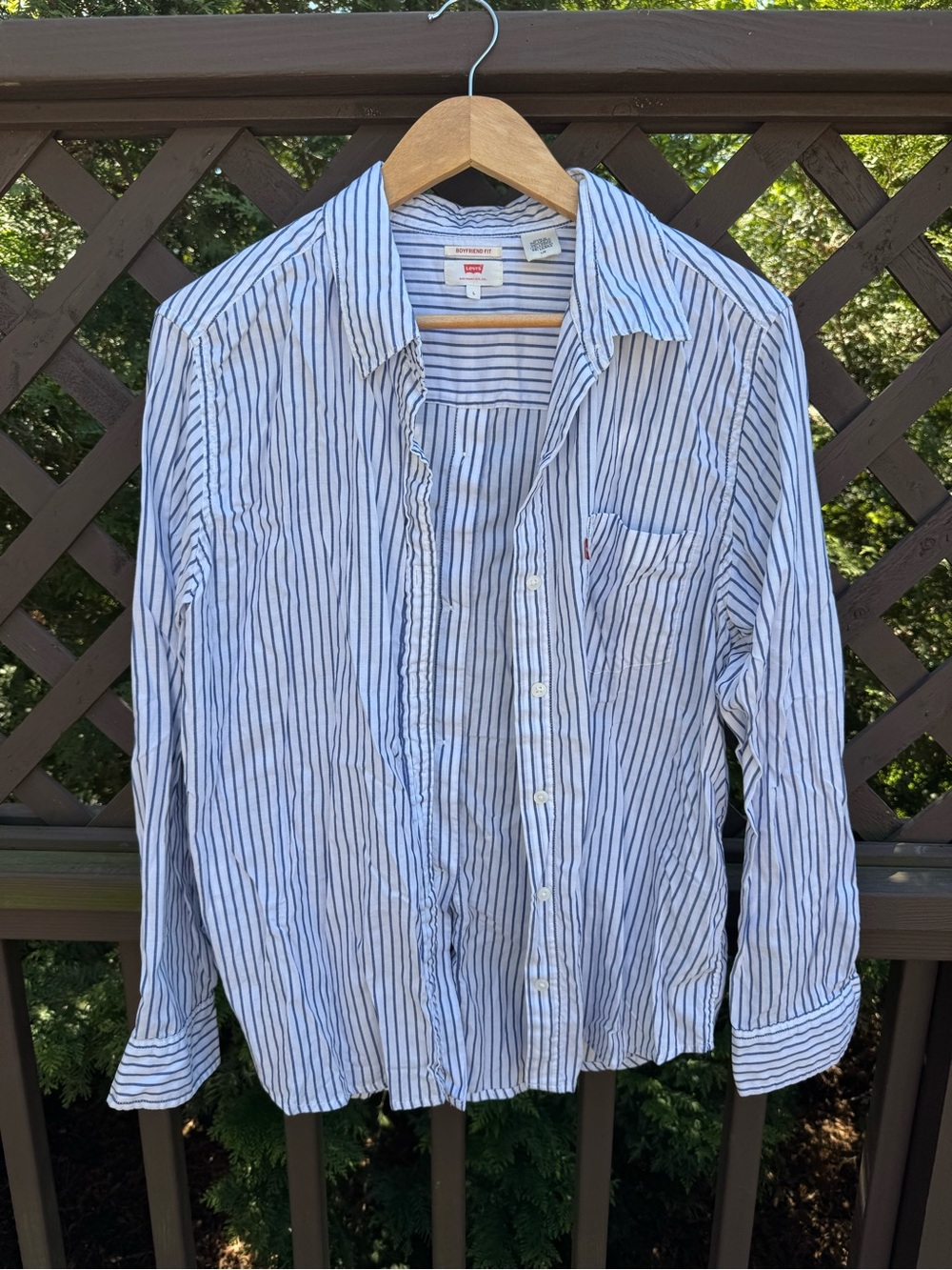 Levi's White and Blue Striped Button-Down Shirt